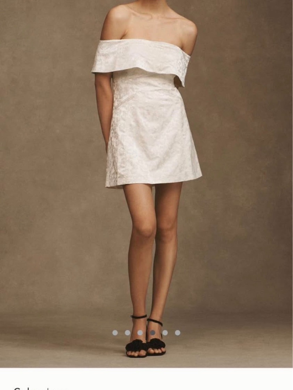 BHLDN Off-Shoulder Jacquard Cream Mini Dress